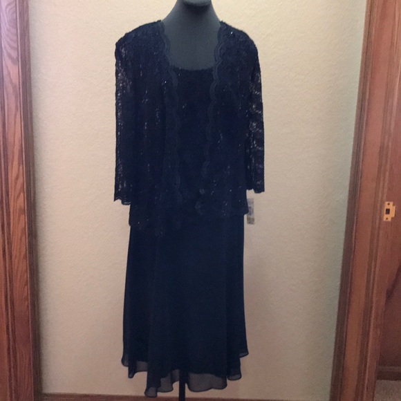 R&M Richards Sequined Lace Chiffon Dress & Jacket - Picture 1 of 7